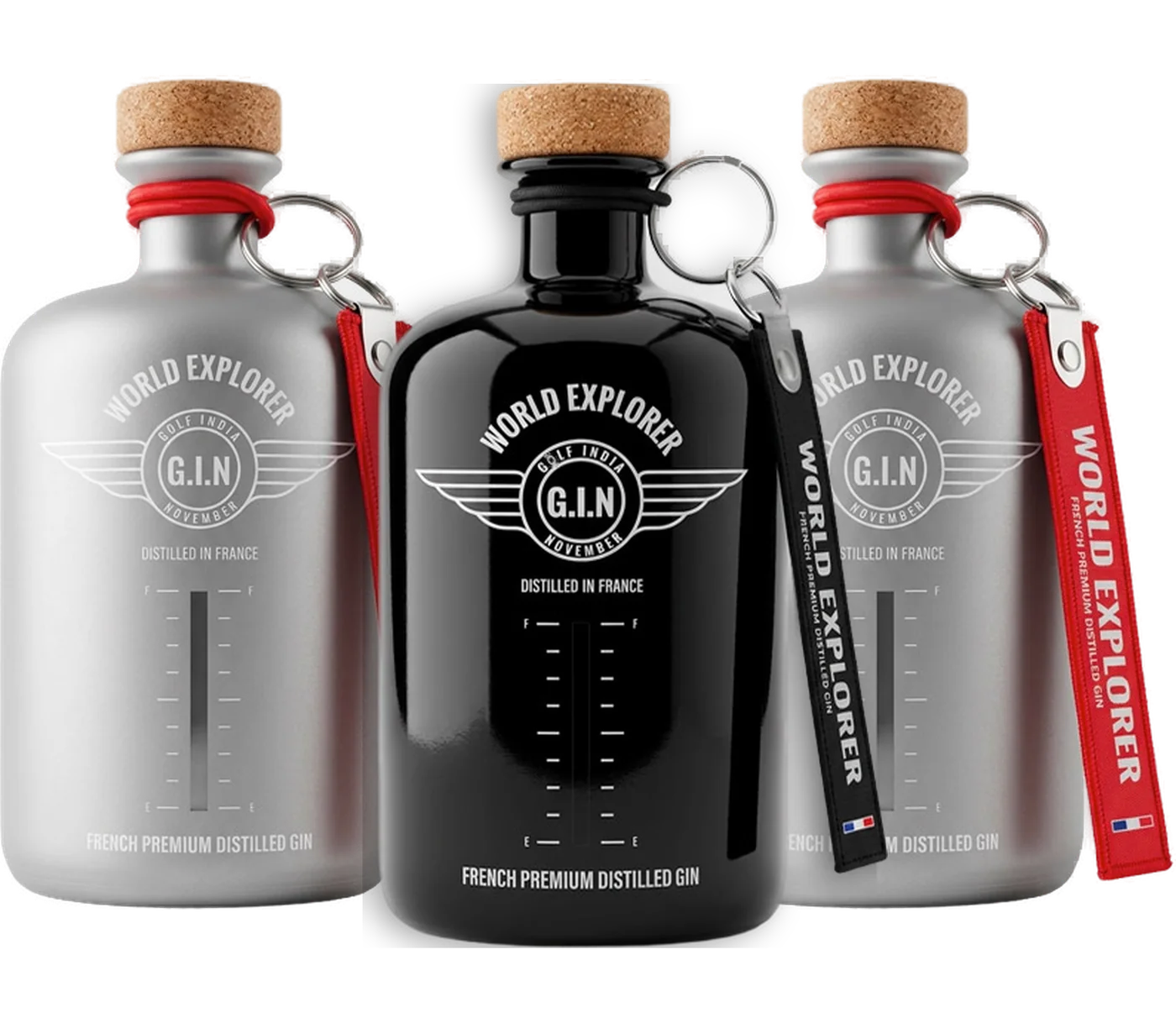 Contenu du Pack World Explorer : deux bouteilles grises et une bouteille noire Édition Spéciale